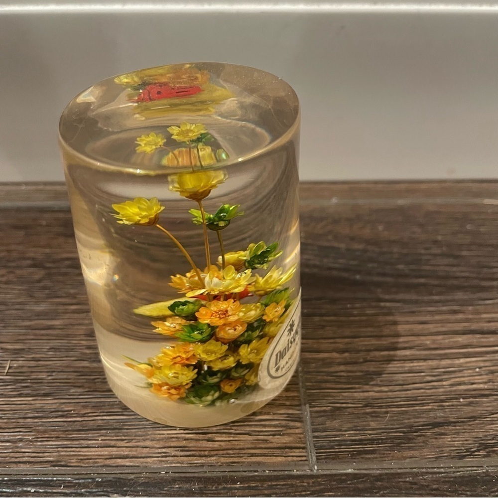 Vintage Daisyglas Company 50s/60s MCM Lucite/Acrylic Floral/Ladybug Paperweight - Picture 3 of 8